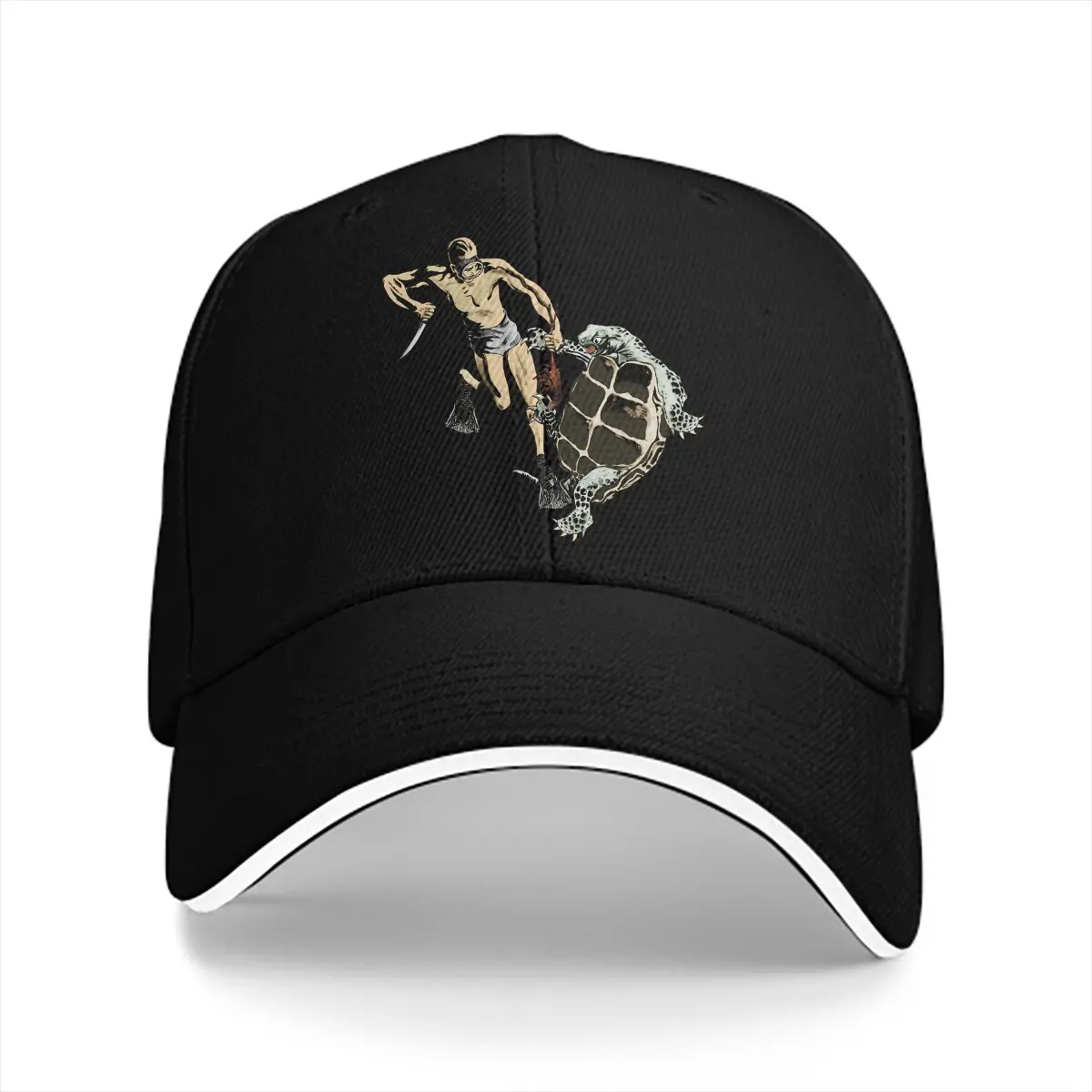 Washed Men's Baseball Cap Fighting a Turtle Trucker Snapback Caps Dad Hat Dive Diving