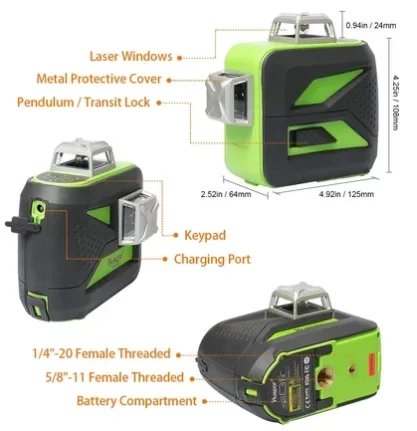 Huepar 603CG-H 12 Lines Green 3d Rotary Nivel Laser Levels Multi Outdoor Self-Leveling Pulse Mode