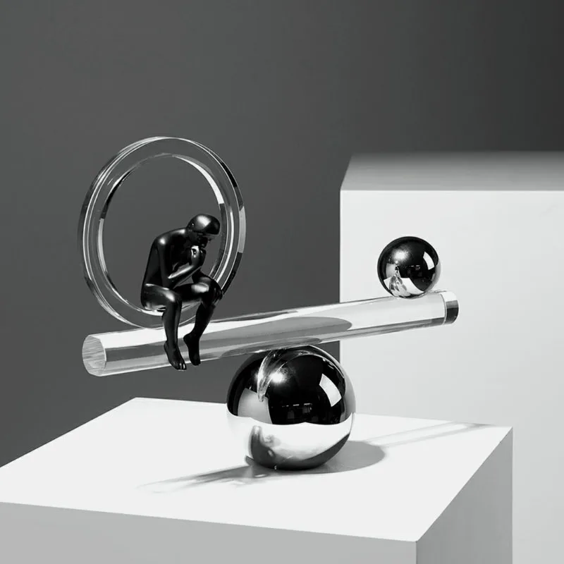 

Black Balance Board Thinker Crystak Statues Sculptures Ornaments Nordic Home Decor Figurines For Interior Christmas Decoration