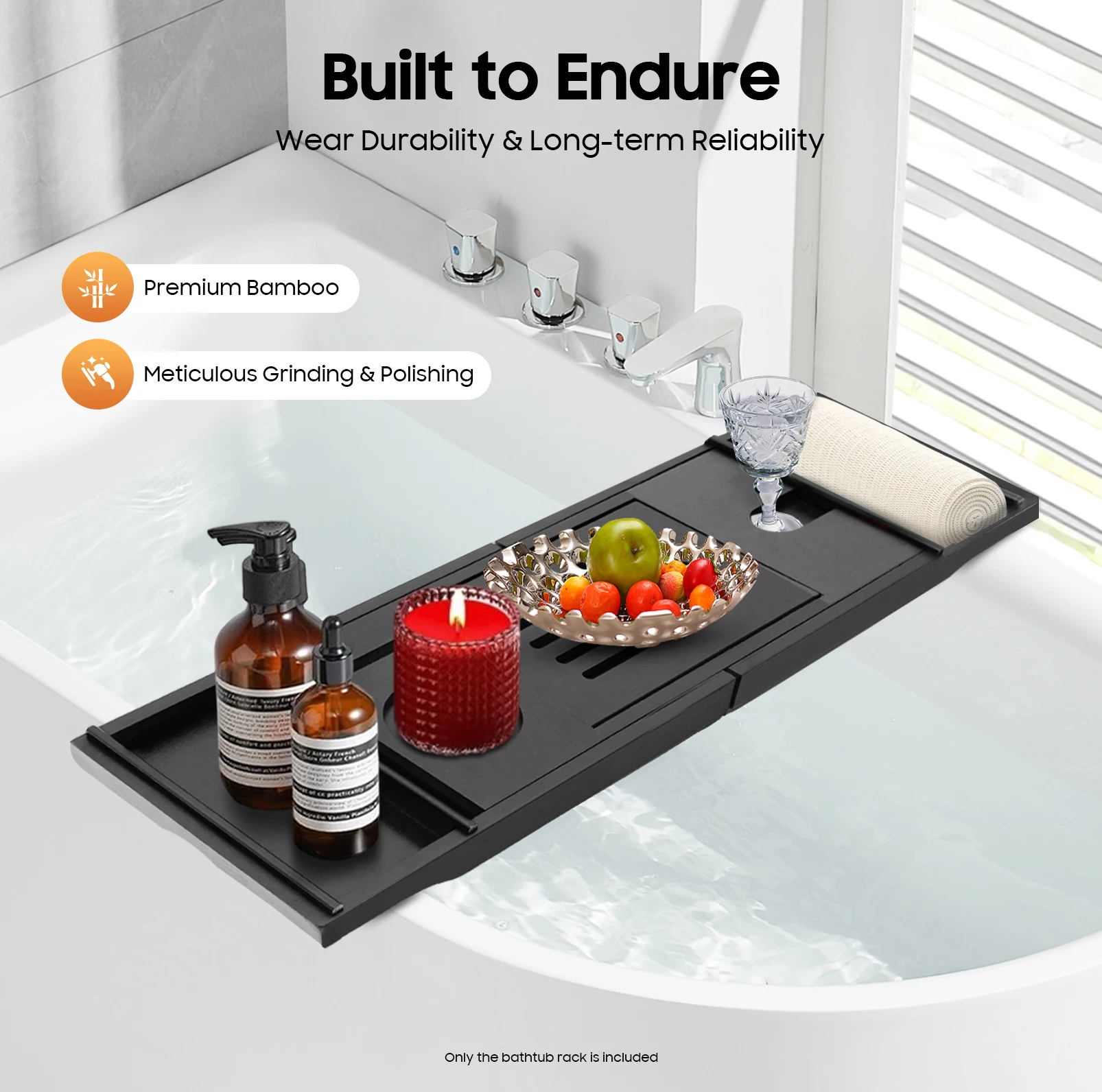 Plateau de baignoire 11.8MM, plateau de Table de service de bain, support de rangement pour bougie, serviette, étagère de baignoire extensible, plateau Caddy