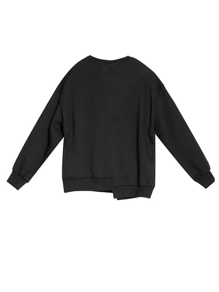 [EAM] Loose Fit Black Zipper Sweatshirt New Round Neck Long Sleeve Women Big Size Fashion Tide Spring Autumn 2024 1DF4678