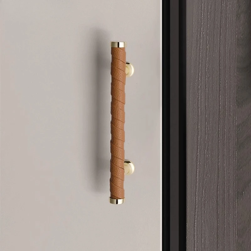 الحديثة الحد الأدنى درج جلدي يسحب الفاخرة مخيط يدويا مقابض للخزانة خزانة المنزل مقبض طويل مضمد الأبواب الملحقات