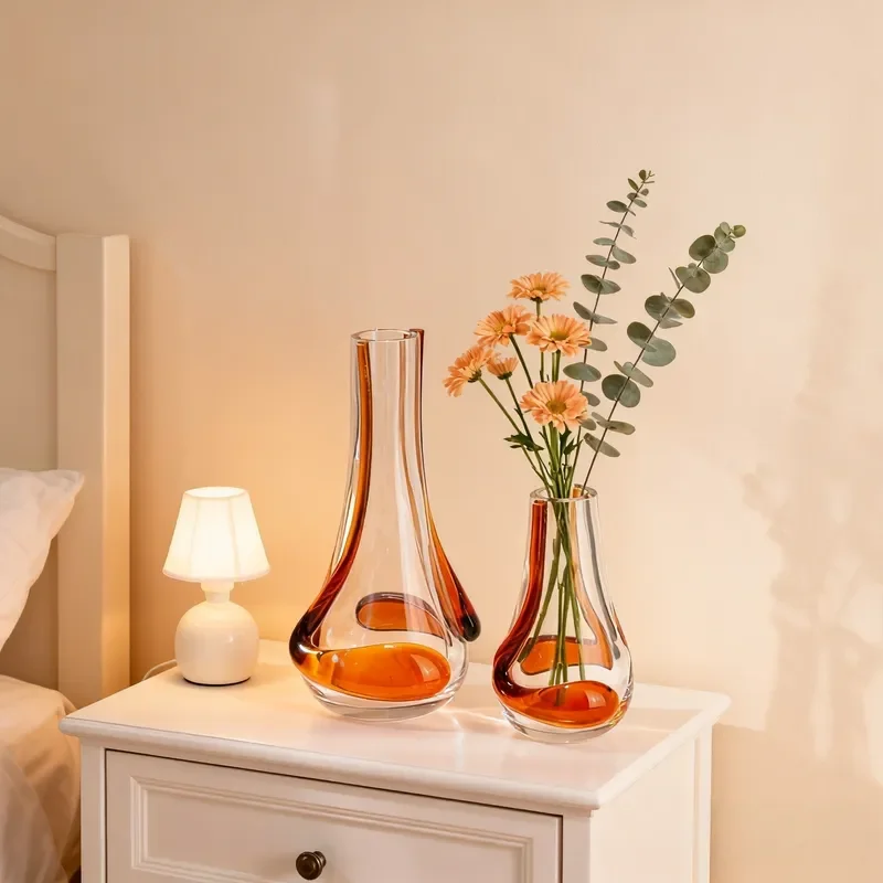 Luxury Handmade Glass Vase for Dining Table Home Decor Elegant Glazed Flower Holder Modern Entrance Ornament Jewelry Display