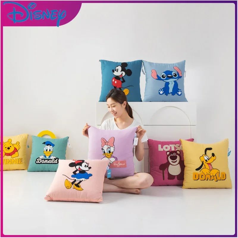 

Disney Blanket Winter Stitch Mickey Mouse Cartoon Anime Embroidered Pillow Blanket 2-In-1 Sofa Office Nap Blanket Birthday Gifts