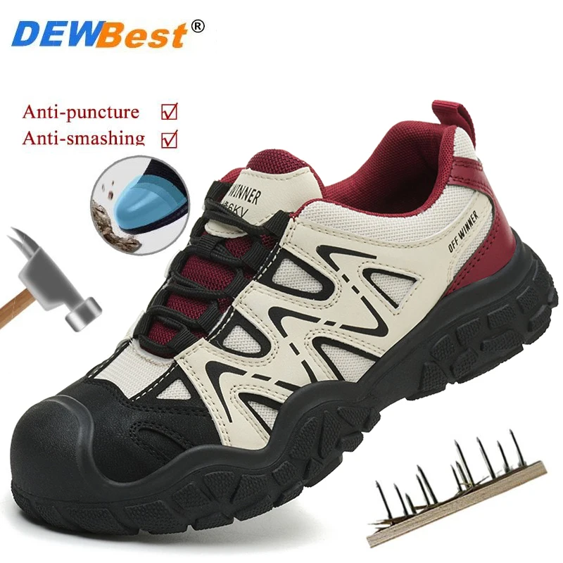 Women's safety shoes with steel toe caps, anti smashing and anti puncture rotating buttons, no tie up, hot selling shoes