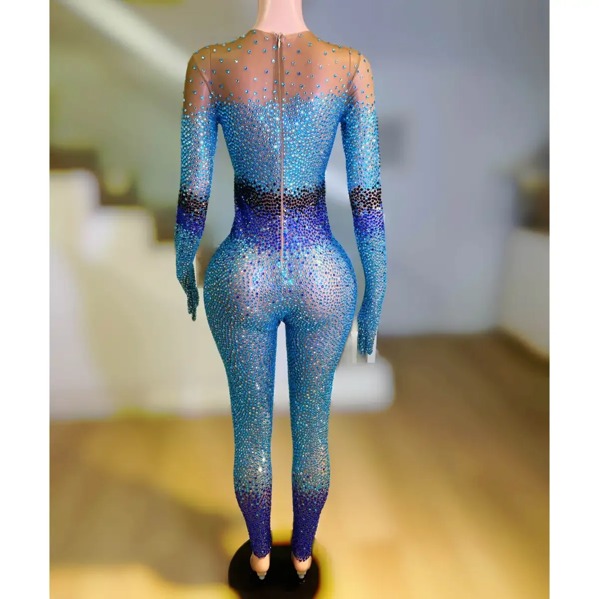 Full Diamond Long Sleeve jumpsuit Nightclub DJ Bar Female Singer Dance Team Sexy Performance Dress Party Theme Show Clothing