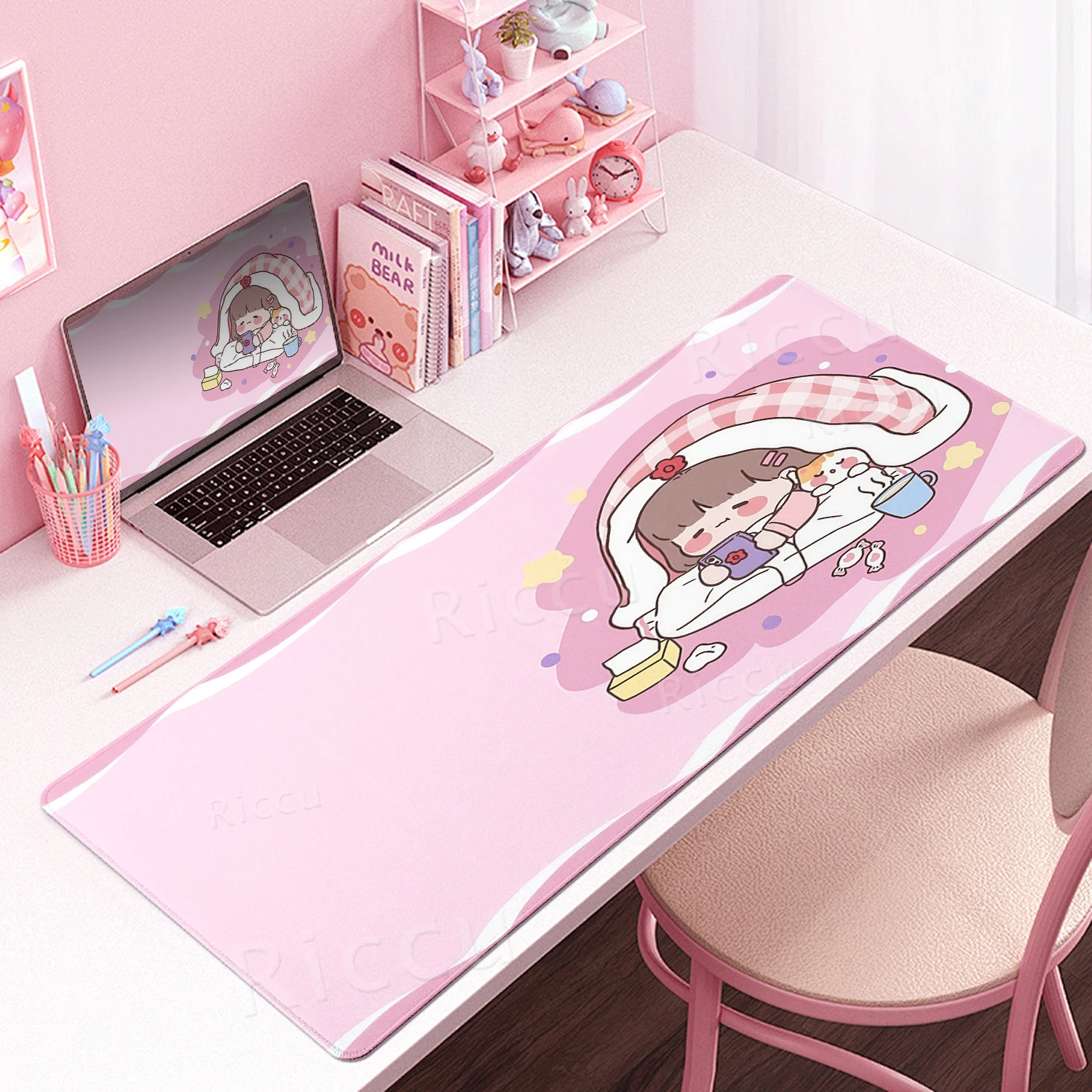 Kawaii Girls Mouse Pads Extended Laptop Accessories Office Gamer Keyboard DeskMat Anti-Slip PC Rubber Gaming Locking Edge Carpet