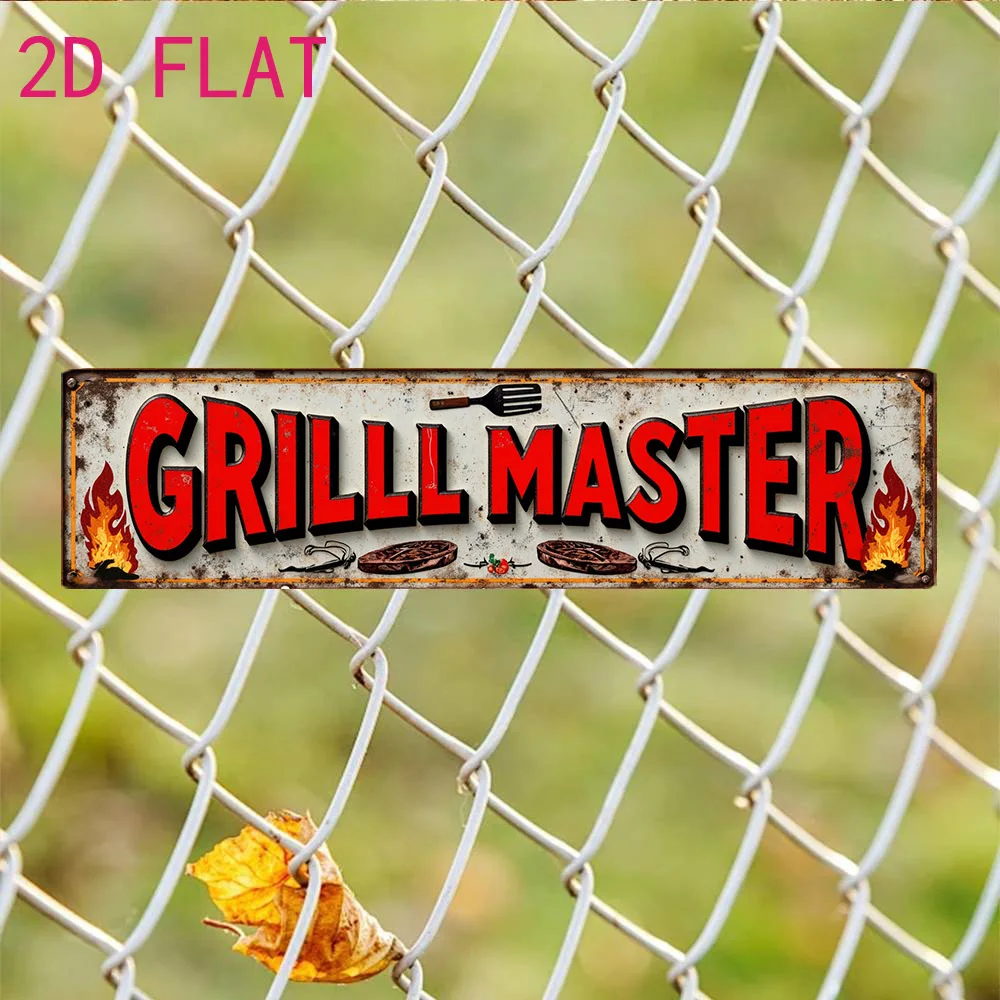 2D Metal Sign - 4x16 Inch Vintage Aluminum BBQ Master Funny Quote Plaque, Outdoor Patio Backyard Party Wall Art Decoration