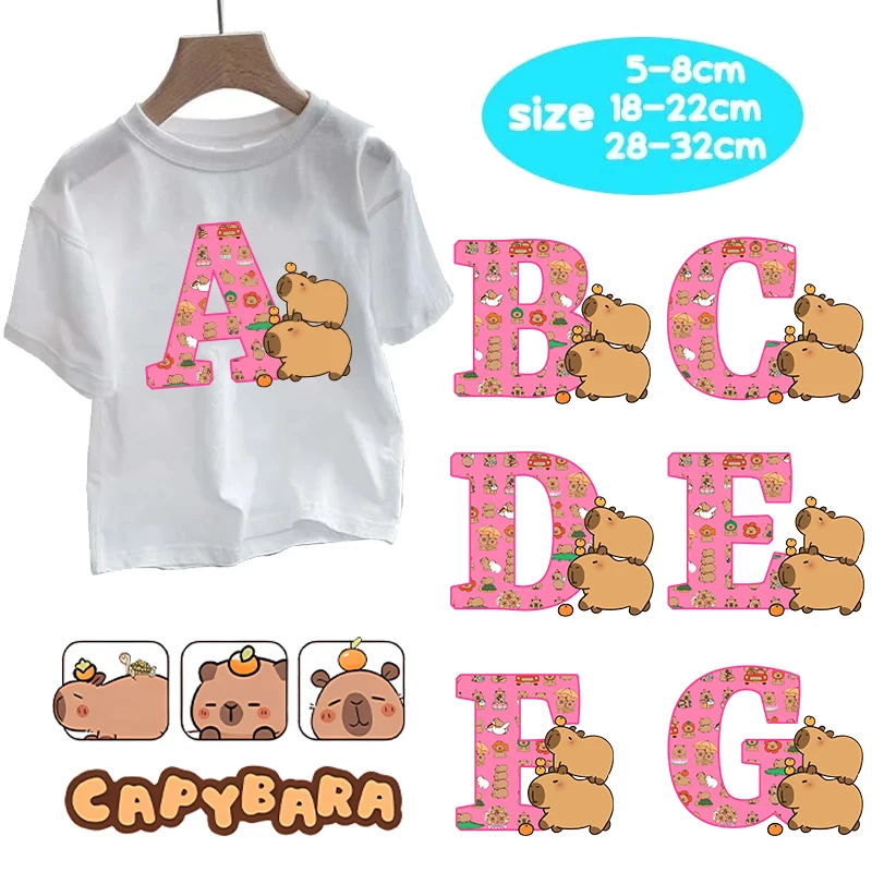 

New Capybara Iron on Sticker Cartoon Capibara Letters A-Z Heat Transfer Stickers Child Diy Clothing Backpack Decoration Gifts