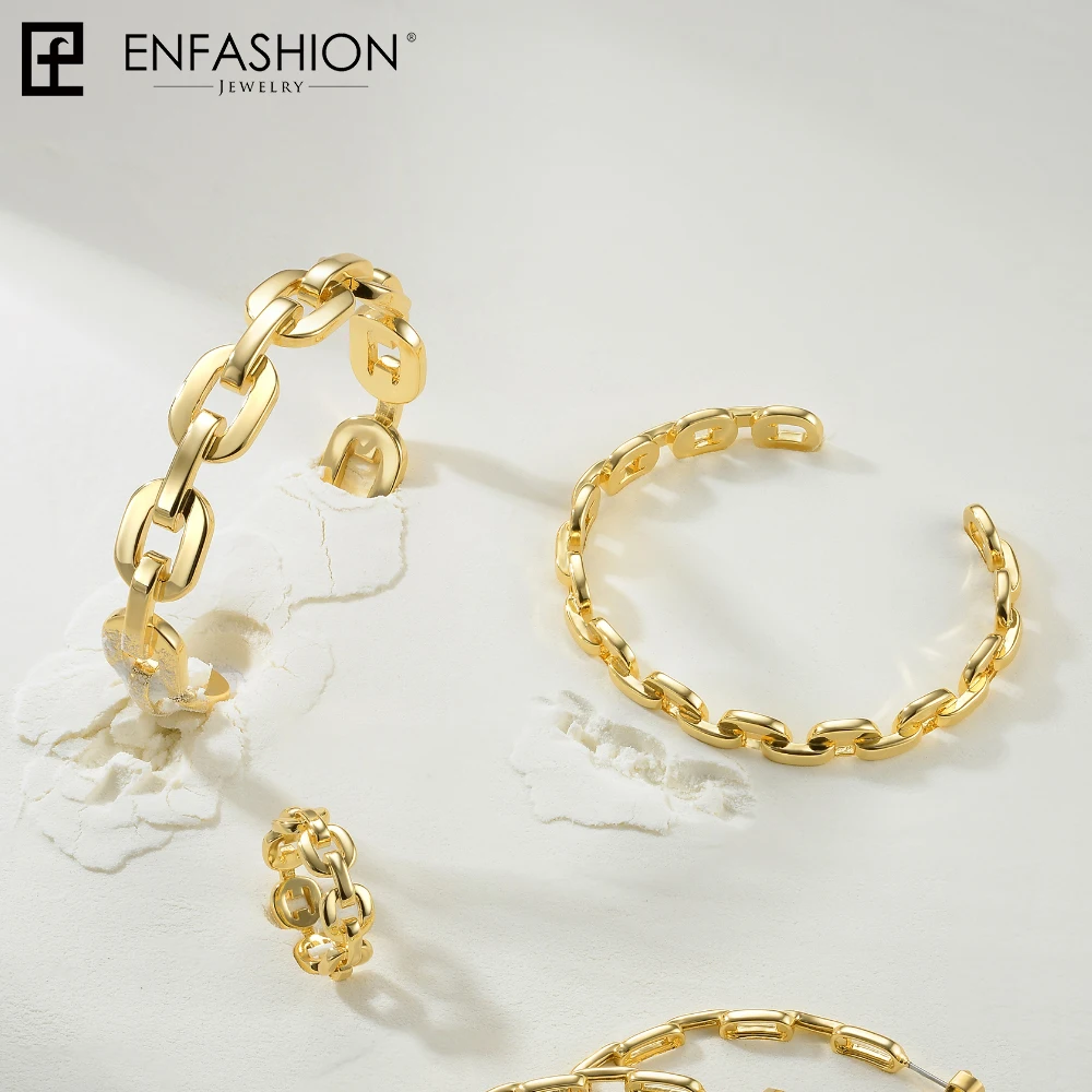 Enfashion Pure Form Medium Link Chain Cuff Bracelets & Bangles For Women Gold Color Fashion Jewelry Jewellery Pulseiras BF182033