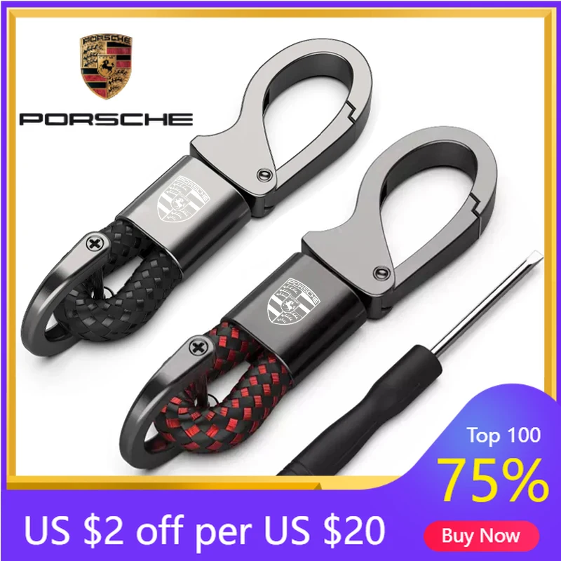 

Car Sticker For Porsche Cayenne Panamera Macan 911 Car Hand Woven Keychain Zinc Alloy Key Chain Accessories For Porsche Cayenne