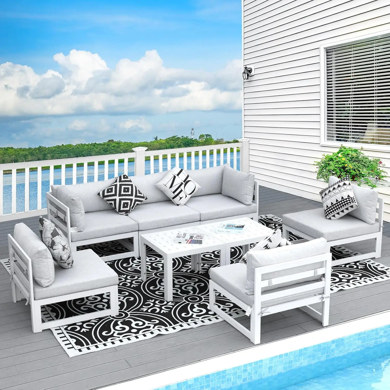 NICESOUL ® 8pcs Aluminum Terrace Furniture Set Outdoor Furniture with Side Table