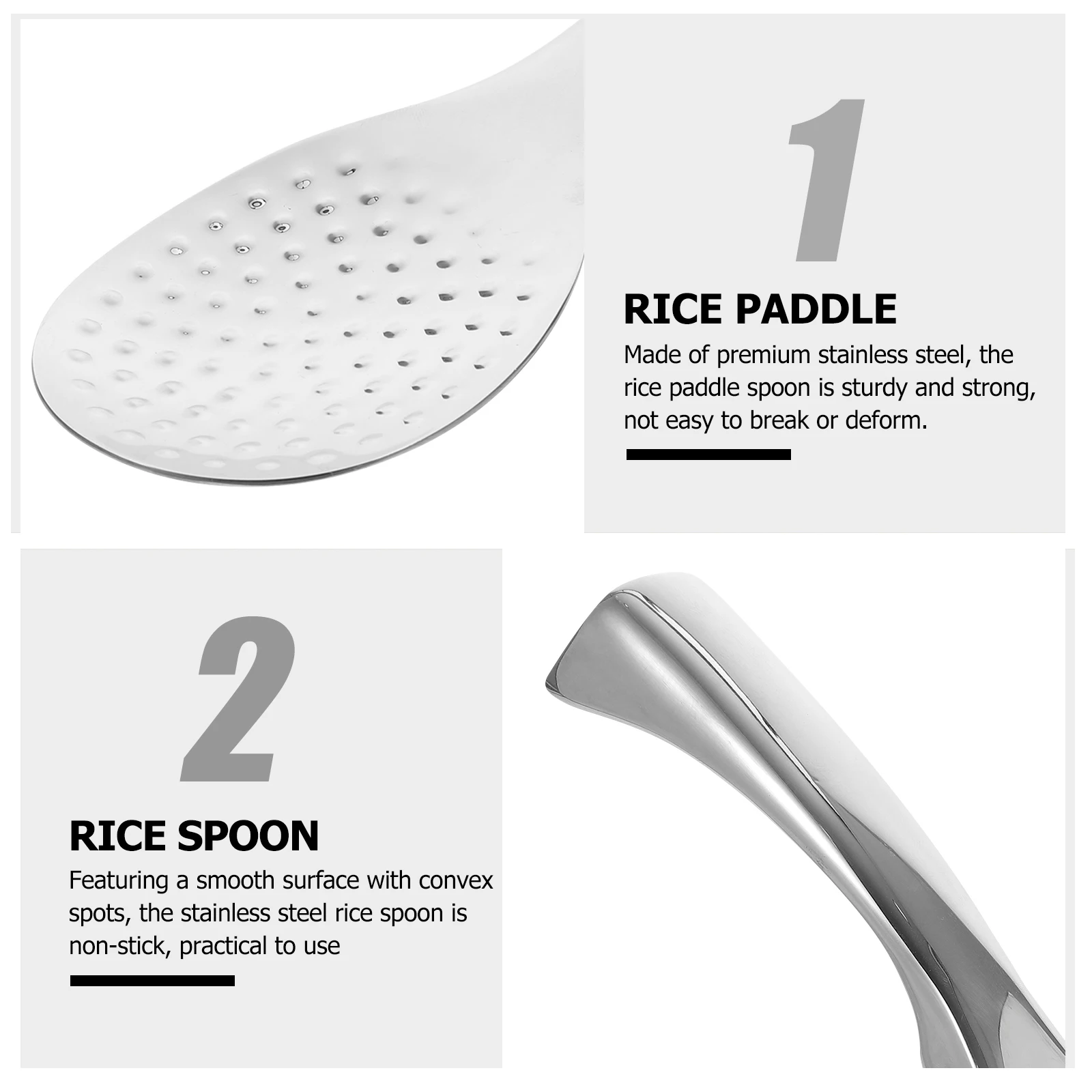 

1pc Stainless Steel Paddle Non Stick Kitchen Rice Spoon For Rice Cooker Salad Serving Spoons Household Use