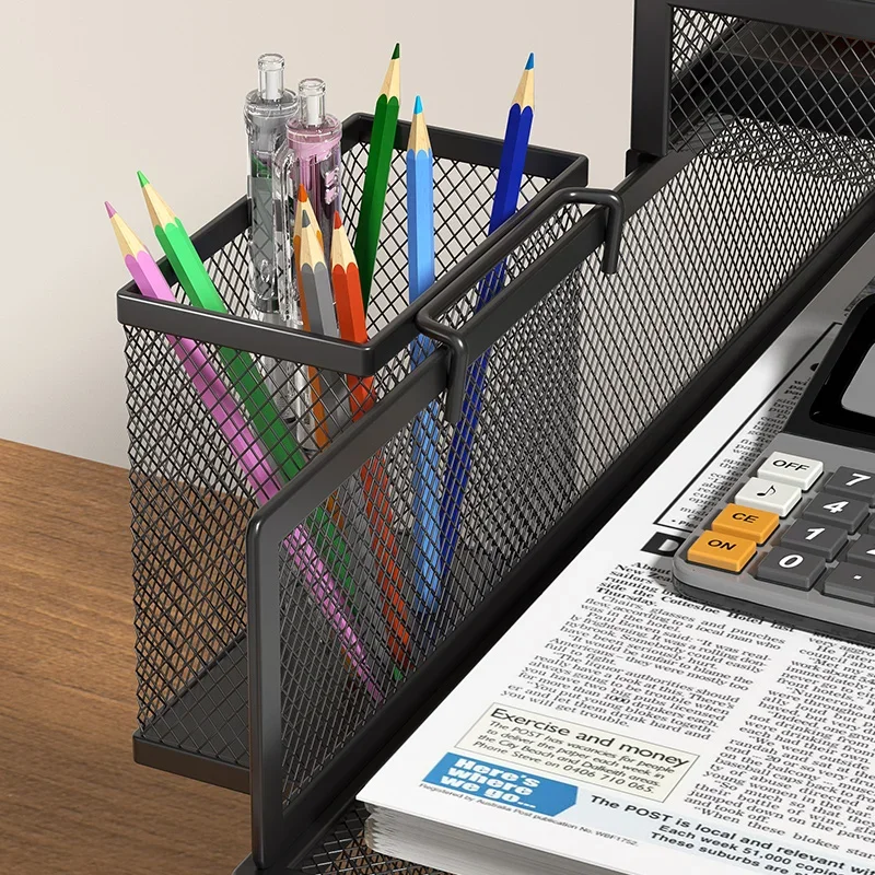 Large-capacity Metal Pen Holder Wall Mounted Storage Box Office Desktop Student Pen Bucket Pen Holder Children's File Rack Girls