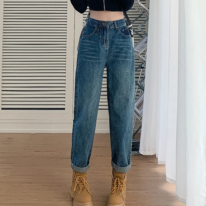 

2024 New High Waist Loose -fitting Baggy Jeans Harem Jeans for Women Loose Denim Trousers Casual Solid Color Harlan Pants T56