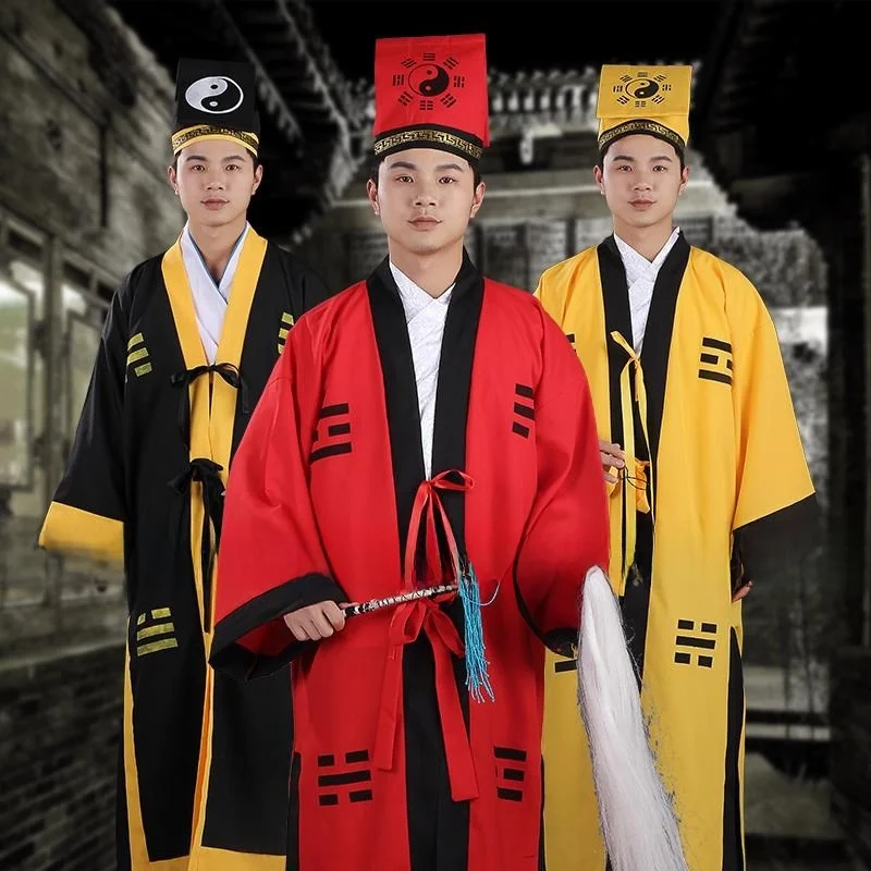 

loween Taoist Robe Set Long Coat Tai Chi BaGua Jing Lin Zhengng Yellow Martial Arts Costume Youth Banquet Clothing