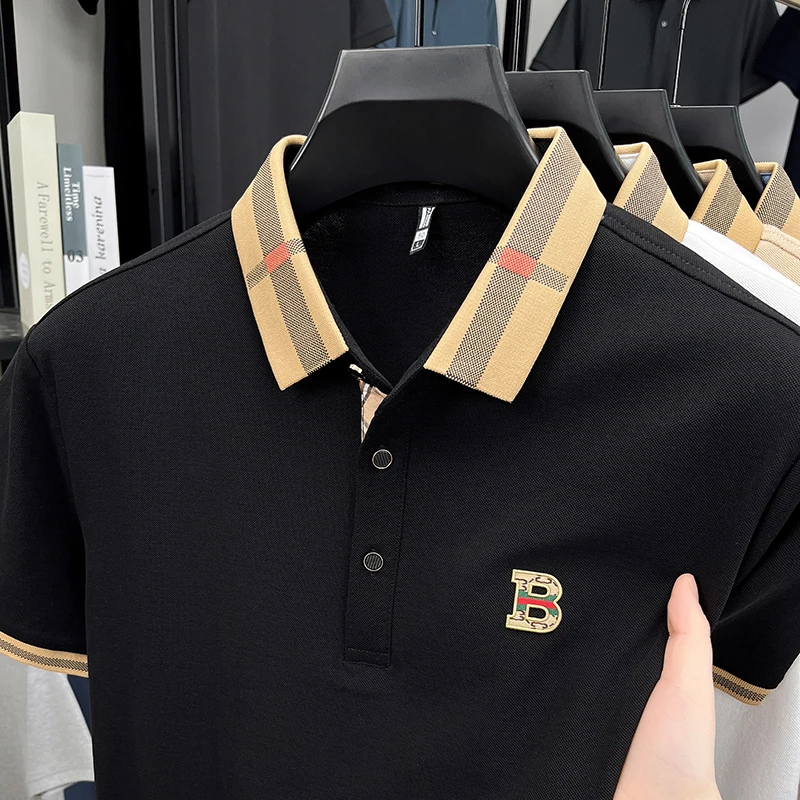 Polo de manga corta a la moda de golf para hombre, camiseta transpirable con bordado de seda de hielo exquisito, diseño de gama alta, verano 2025