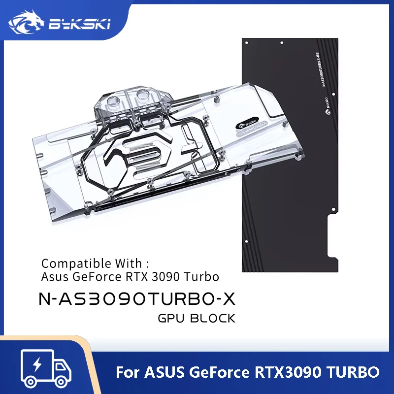Bykski GPU bloc de refroidissement par eau pour ASUS GeForce RTX3090 TURBO, système de refroidissement liquide de carte graphique refroidissement par eau N-AS3090TURBO-X