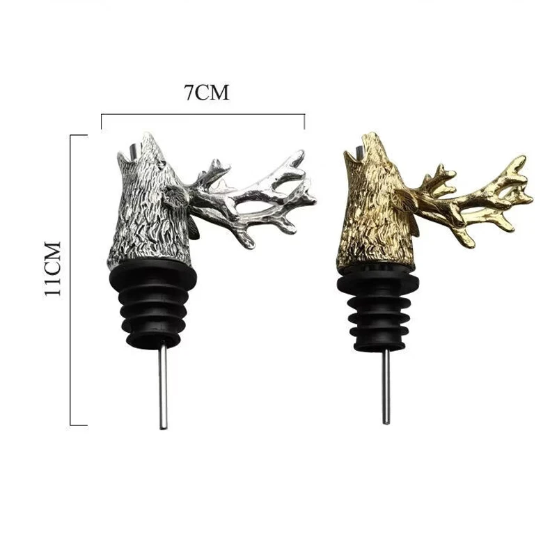 Zinc Alloy Wine Pourer and Bottle Stopper Modern Deer Stag Head Mouth Shape Red Pourer Wine Cap Pouring Party Gifts Bar Tools