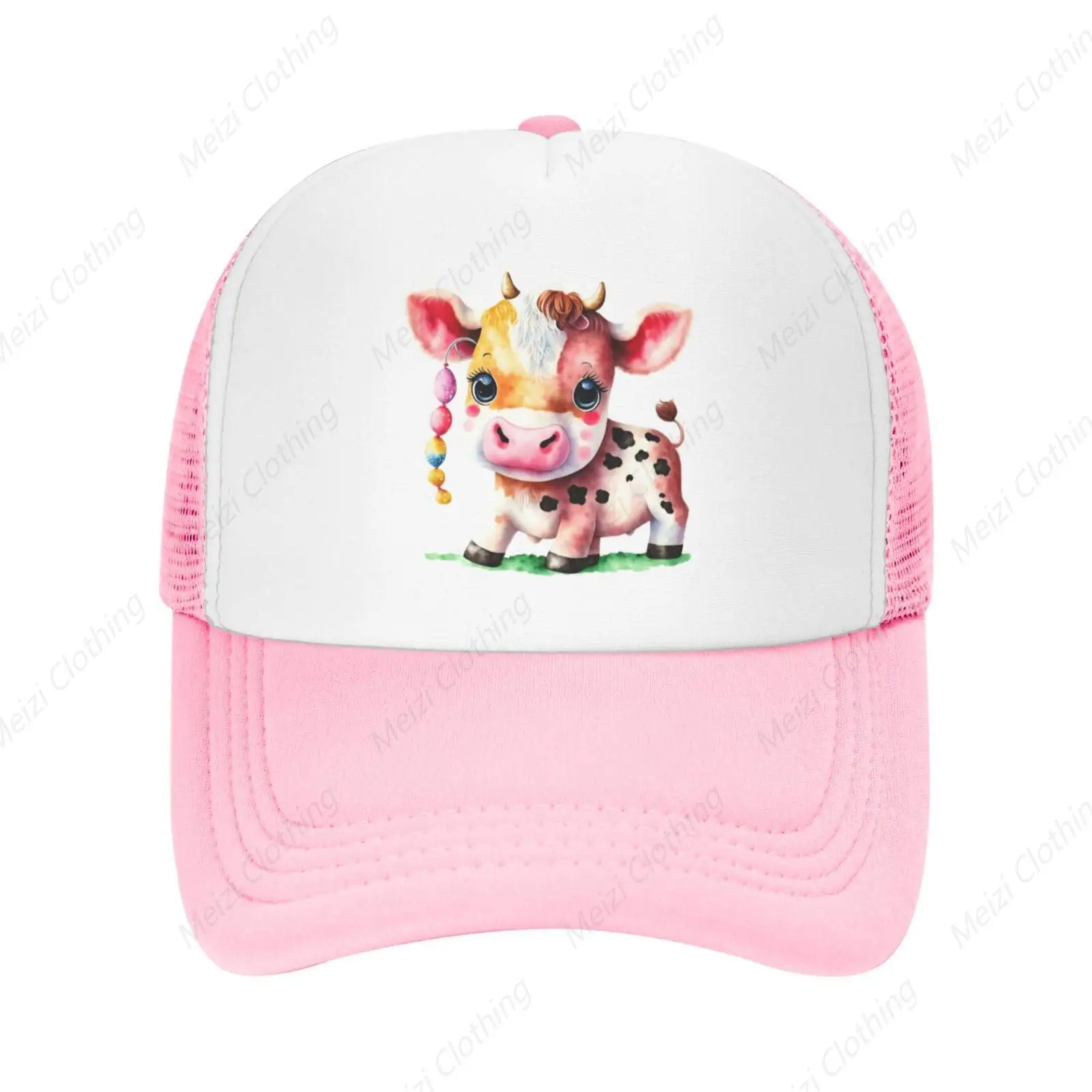 Easter Happy Mesh Breathable Hat Cow Easter Egg Truck Hat Men's and Women's Fun Decorative Hat Black