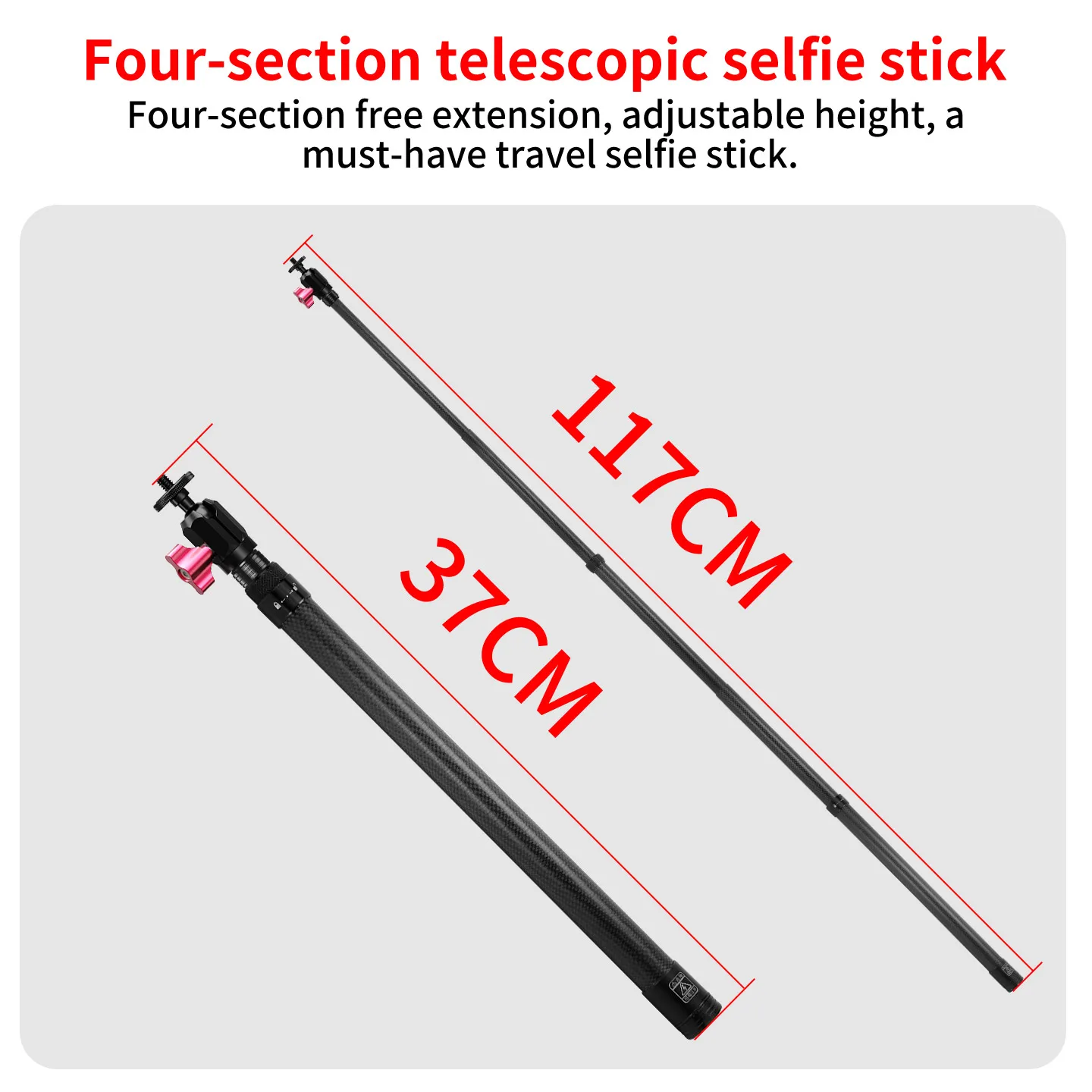 1,1 m Carbonfaser unsichtbarer Selfie-Stick mit 360-Grad-Kugelkopf-Klemme, verstellbar für Insta360 X6 X5 DJI Osmo 360II Action-Kamera – Detail 10