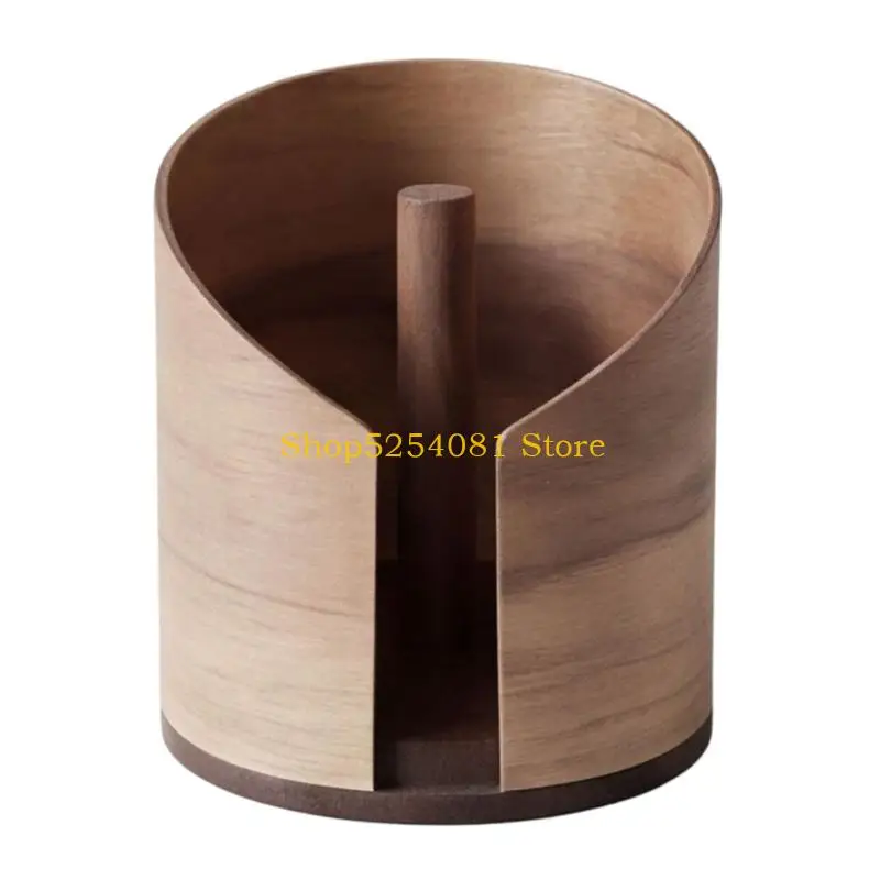 AXYC Round Base Paper Towel Holder with Skid-Resistant Support, Vertical Wood Design and Curved Open Area for Countertop Storage