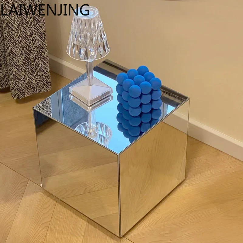 

MJY Mirror Acrylic Square Coffee Table Side Table Simple Luxury Bedside Table Decoration