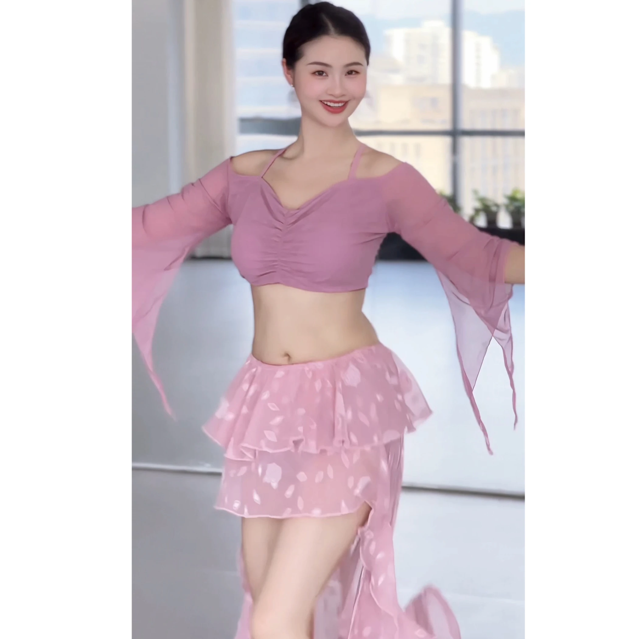 新しいベリーダンス服セット女性のためのセクシーな気質メッシュパフォーマンス衣装オリエンタルダンスプロの練習服