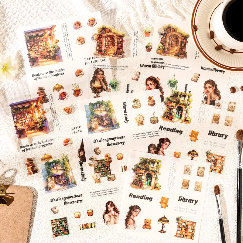 Minimalistisches Retro-Stickerbuch mit 8 Blättern, klassische einfarbige und einfache Liniendesigns, selbstklebend für Tagebuch-DIY und Scrapbook-Deko