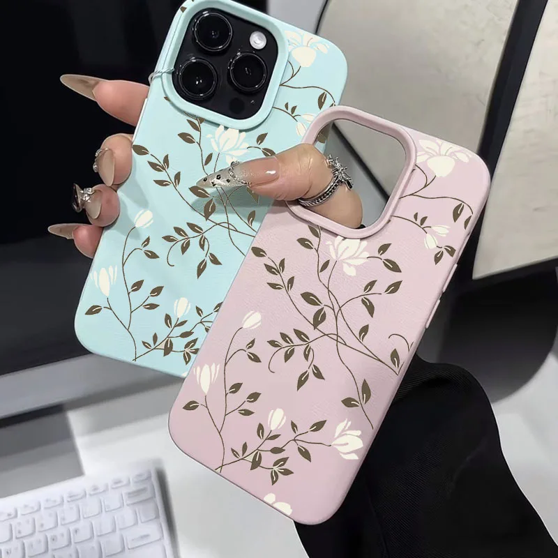 

Simple Forest Flower Leaf Vines Phone Case For iPhone 14 15 16 Plus Pro Max XR XS X 16E 8 7 SE 13 12 11 Pro Soft Laser Funda