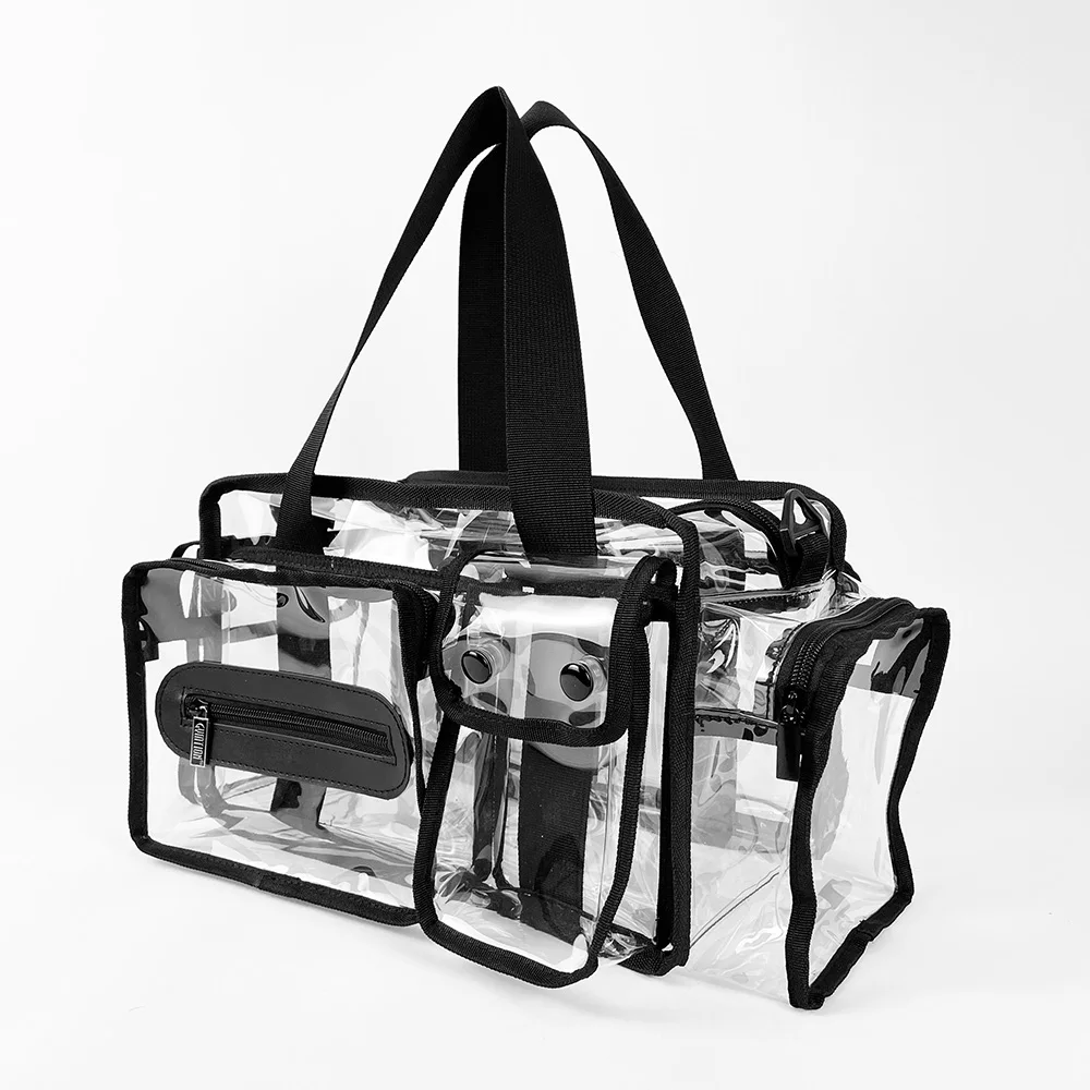 Clear PVC Makeup Set Bag Carry Tote with Multiple pockets and Tissue Holder