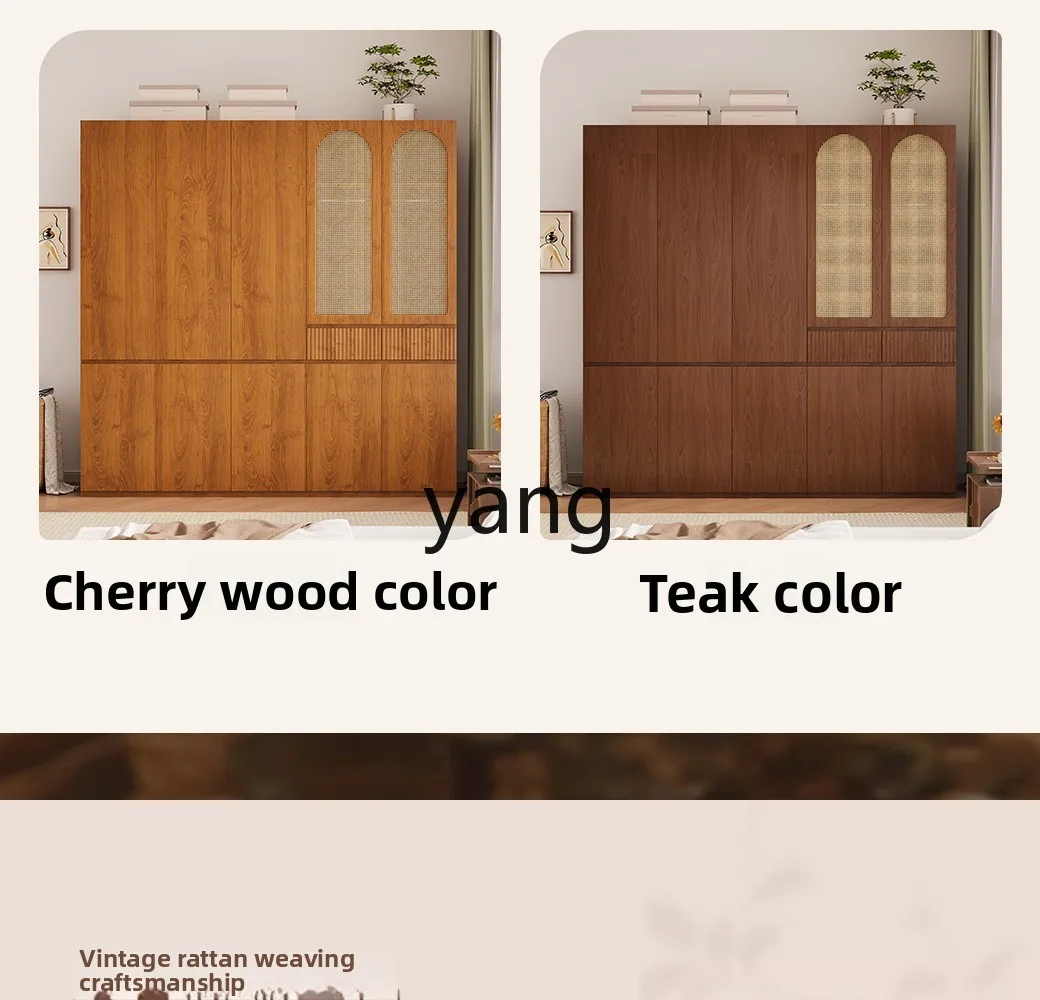 

LMM solid wood wardrobe sliding door household bedroom antique wardrobe locker space saving