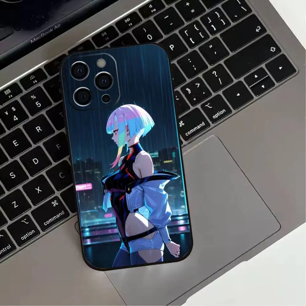 حافظة هاتف Play C-Cyberpunk Game E-Edgerunners لهاتف iPhone 17,16,15,14,13,12,11 Plus، Pro Max، XS، غطاء أسود من السيليكون الناعم