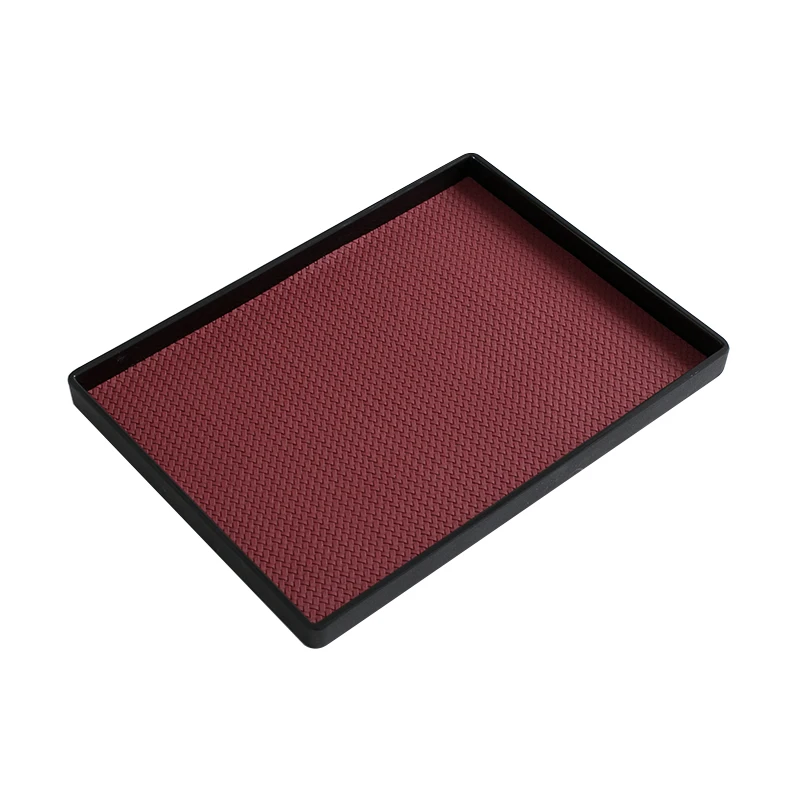 PU Leather Storage Tray Rectangle Jewelry Display Plate Handmade Woven Fruit Plate Water Cup Food Serving Tray Home Hotel Decor