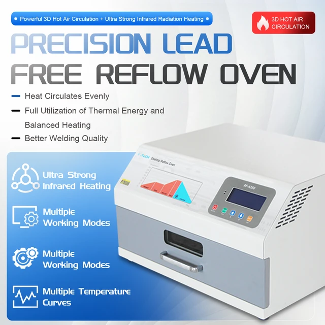 RF-A350 350*300MDrawer Reflow Oven Hot Air Soldering Machine for SMT PCB Assembly Desktop Infrared Heating Reflow Solder Station 1
