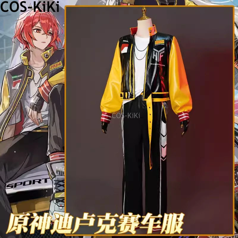 COS-KiKi Genshin Impact Diluc Motorcycle Suit Game Suit Handsome Uniform Cosplay Costume Halloween Party Role Play Outfit Men