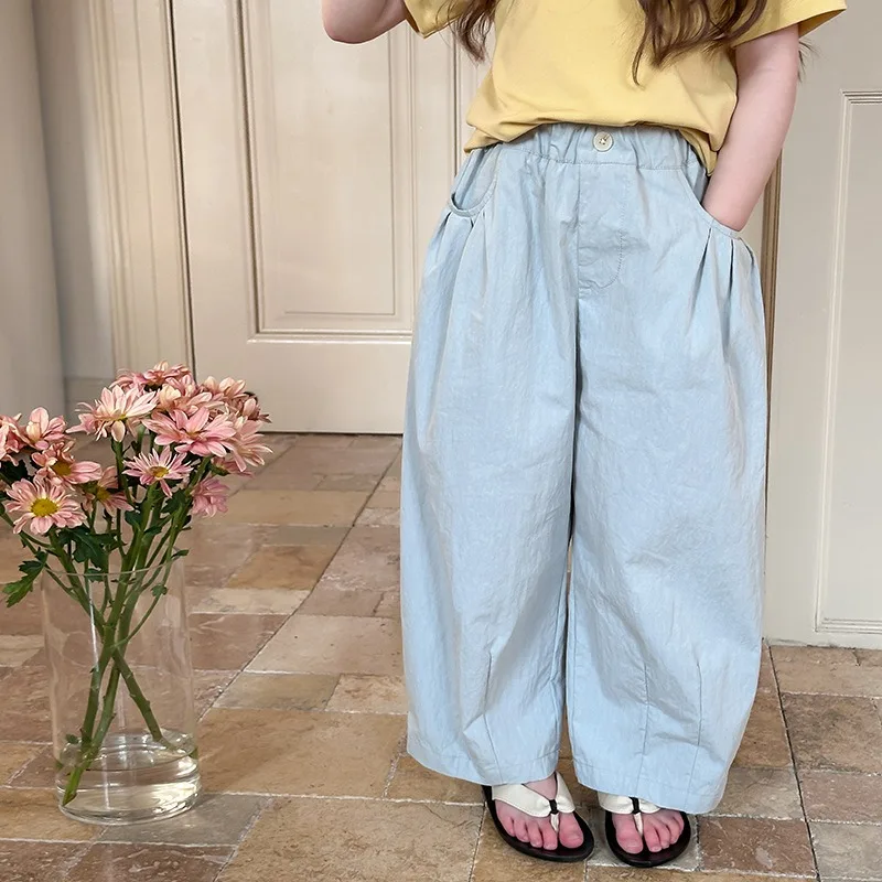 

Baby Girl Pants Soft 2025 Spring and Summer Little Fresh Style Loose Soild Color Splicing Casual Pants