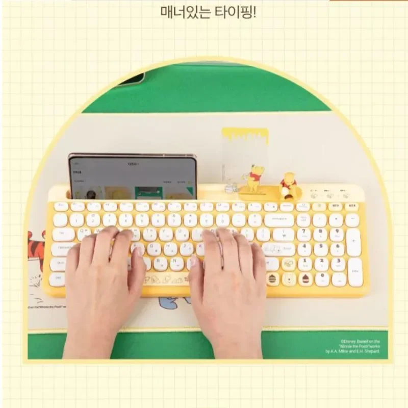 Disney 100th Anniversary Winnie the Pooh Wireless Bluetooth Keyboard Laptop Desktop Computer Anime Cartoon Silent Dual Mode Gift