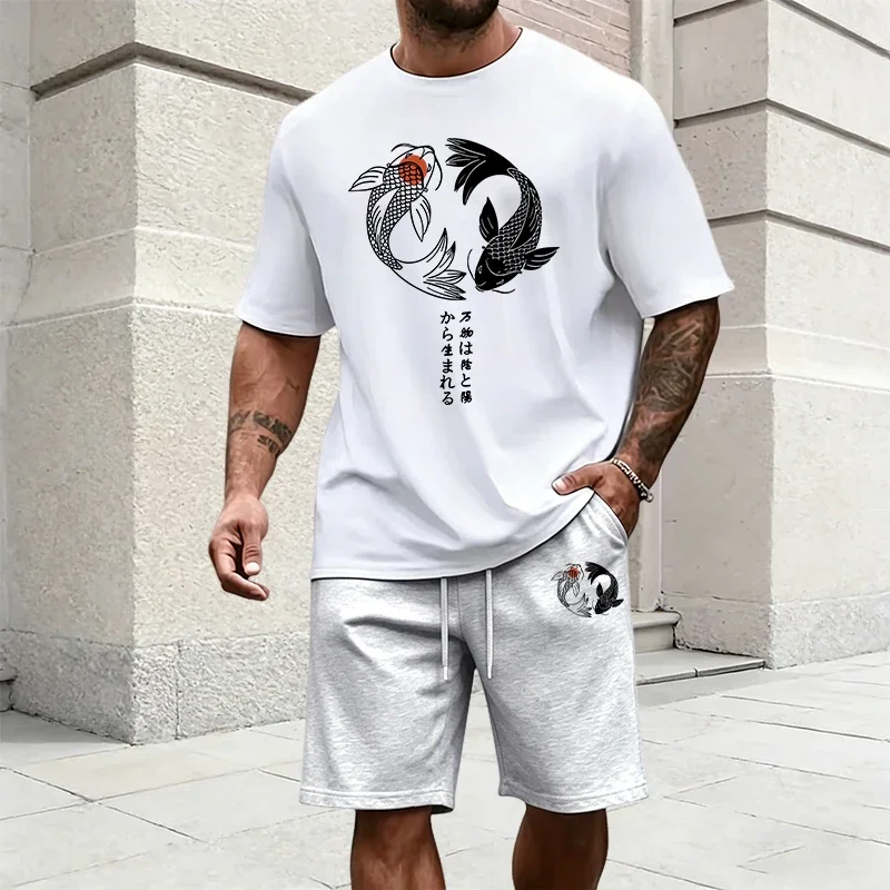 Japanese Yinyang Pattern Men's Tracksuit Cotton T-shirt and Sports Shorts Summer Urban Casual Fashion Short Sleeve Outfits S-3XL view 3
