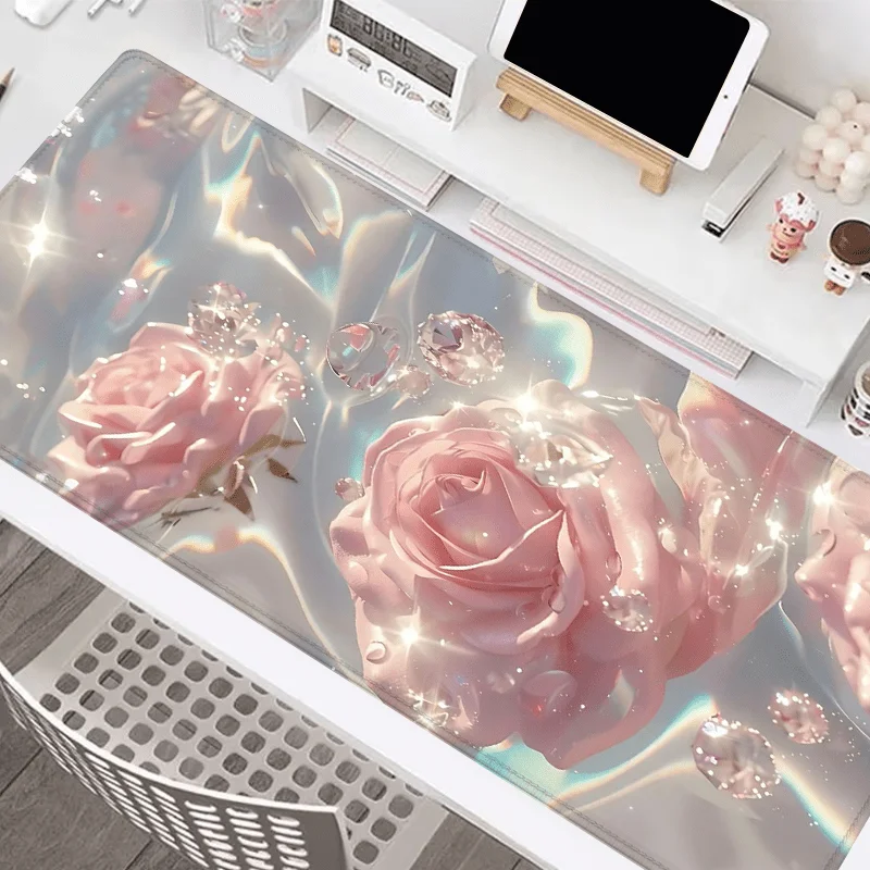 

Pearl Pink Flowers Mouse Pad Large Rubber Base Anti-slip PC Desk Accessories Mousepad for Office & Gamer Keyboard Mats Decor Mat