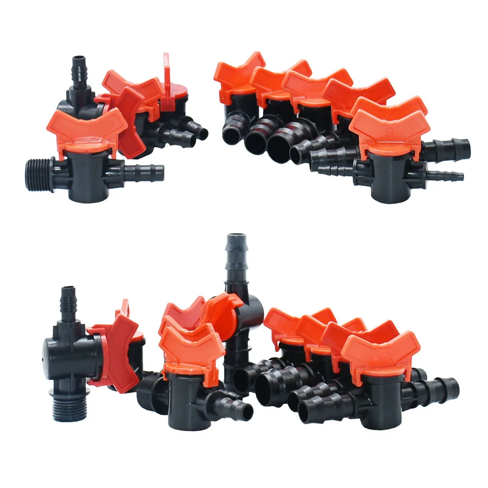 20pcs 4/8/10/12/16/20/25mm Hose Mini Valve Garden Tap Barb Connector Valve Garden Drip Irrigation System Pvc Fittings