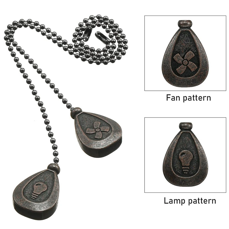 2Pcs Bronze Ceiling Fan Pull Chain Set, Decorative Fan Pull Chain Pendant Extension, Lighting & Fan Beaded Ball Fan Pull