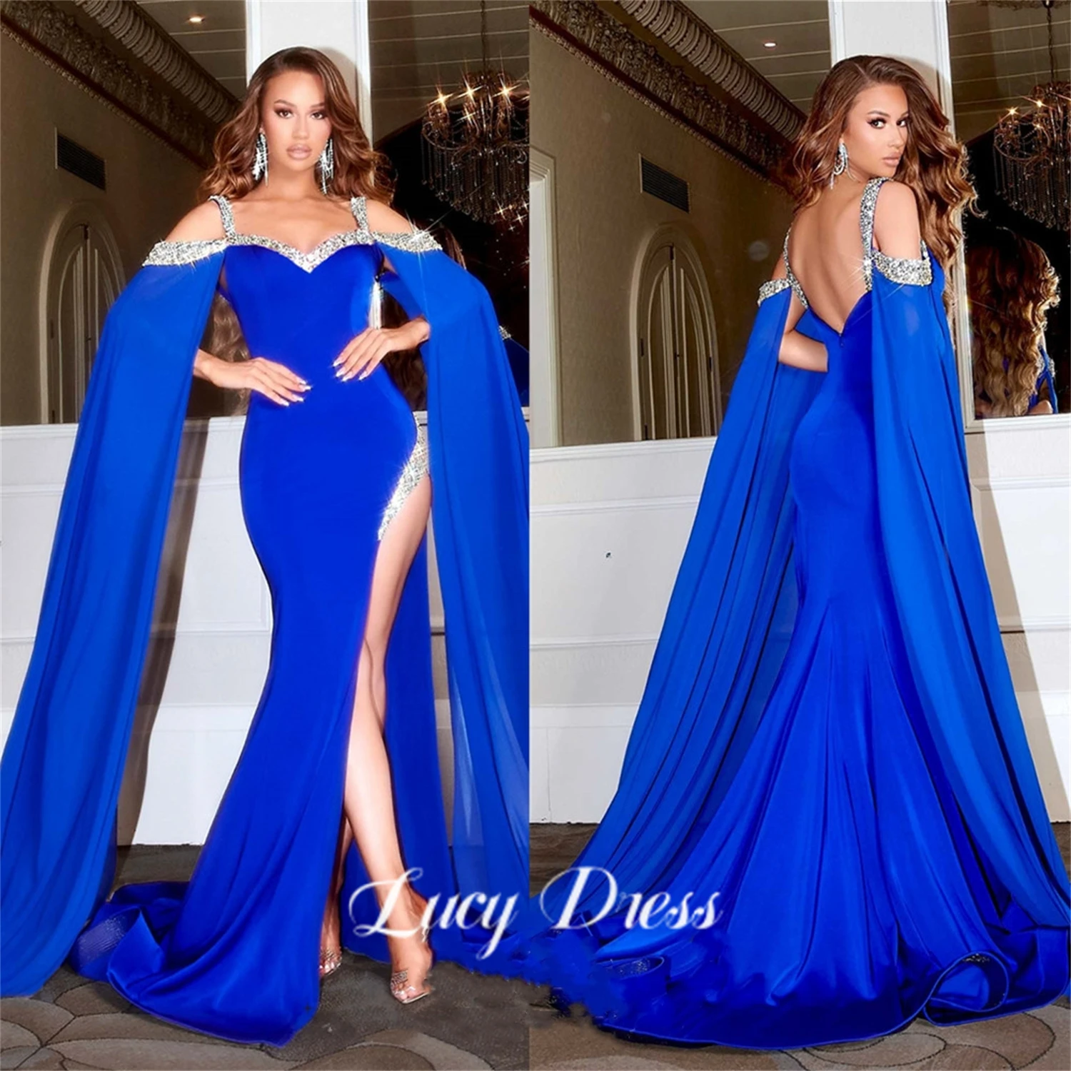 

Lucy Women Evening Dress Mermaid Party Wedding Blue Guest Shiny Sharon Happy White Women's Dresses Elegant Gown Gowns 2023 Bride