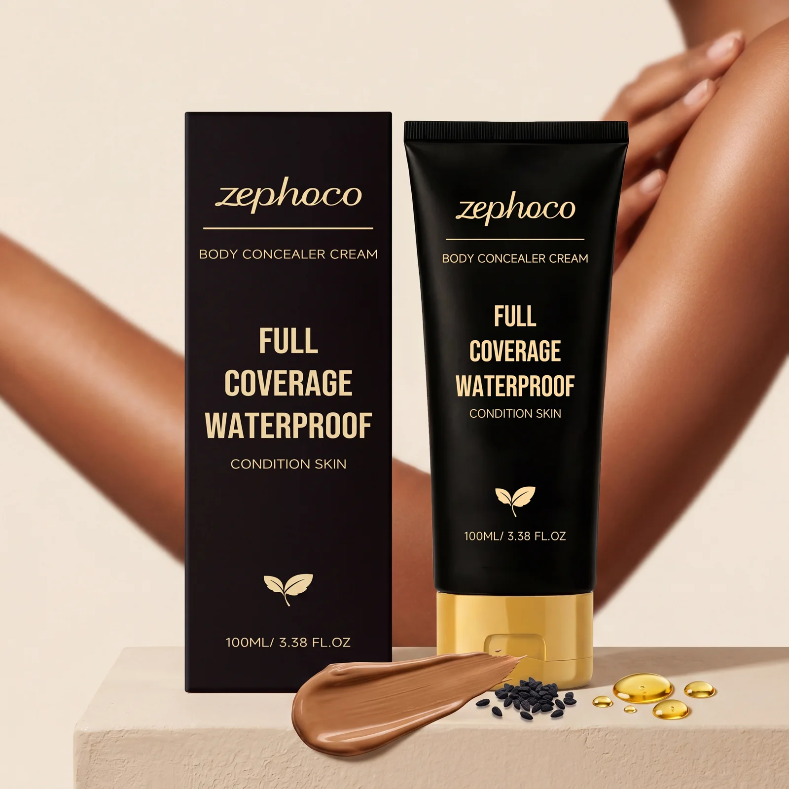 Bronze Body Concealer Cream Natural Cover Skin Blemish Even Skin Tone Long Lasting Fit Hide Tattoo Stretch Mark Smooth Makeup