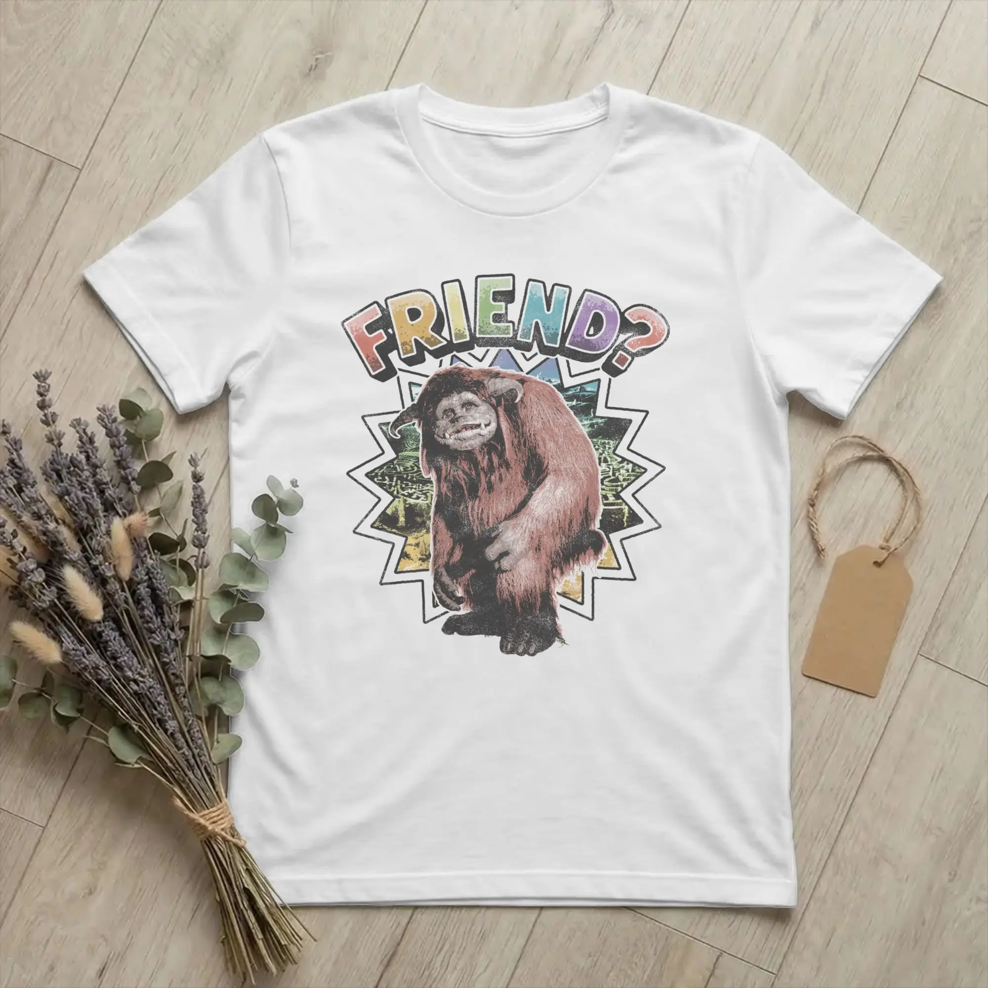 Awesome Labyrinths Ludo Friend Rainbow Sketch T-Shirt for Men Round Neck Cotton T Shirts Movie Short Sleeve Tees Graphic Clothes