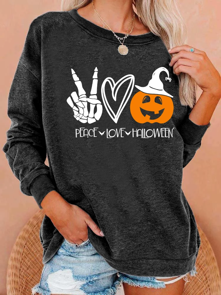 

Halloween print washed sweatshirt, crew neck casual washed sweatshirt for winter & fall, women's clothing