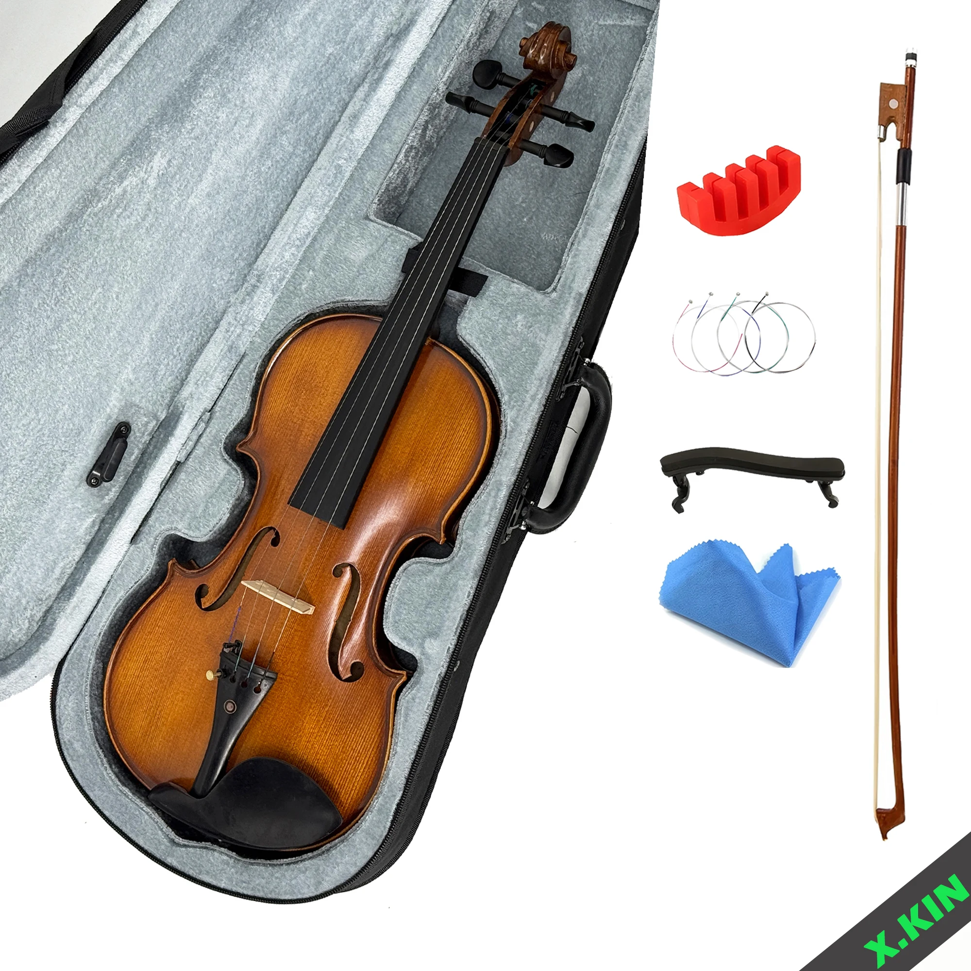 

Handmade 4/4 Violin Matte Finish Full Set, Solid Wood Student & Professional Violin with Hard Case, Bow, Shoulder Rest