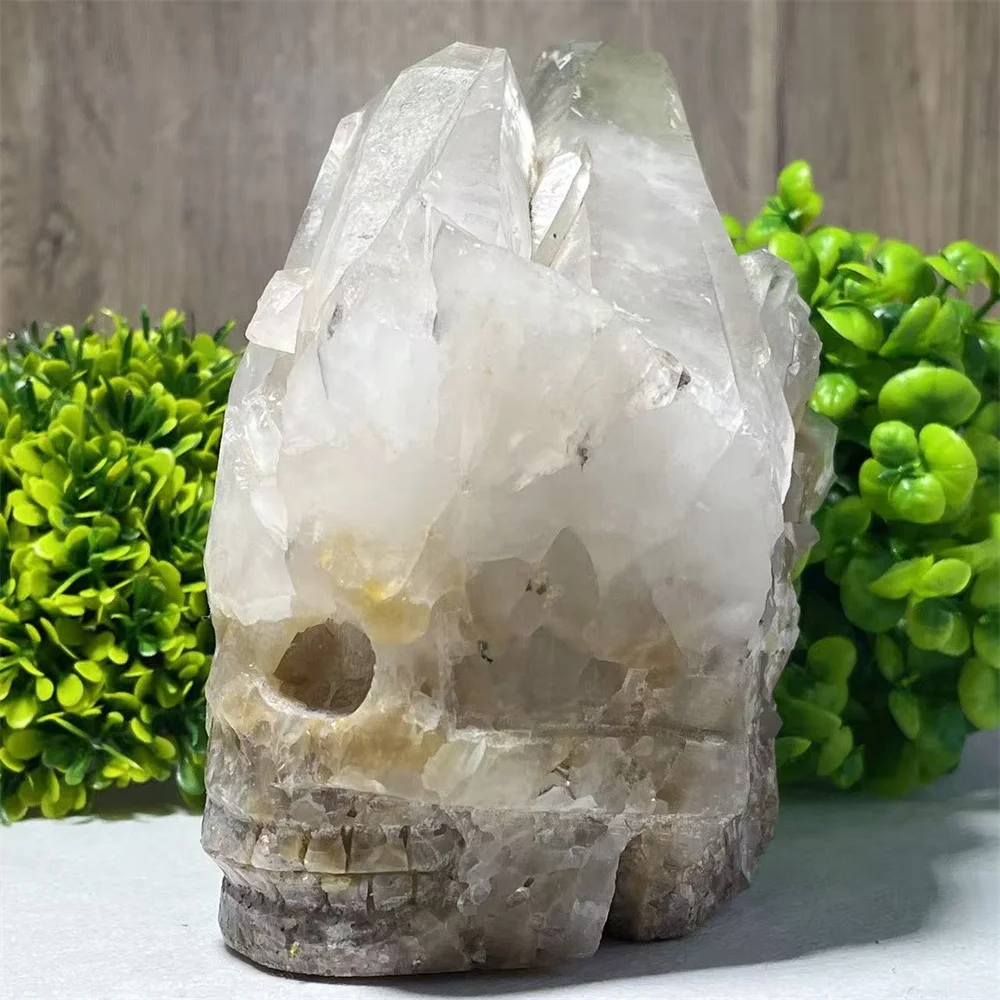 Clear Quartz Cluster Skull Crystal Natural Reiki Carving Mineral Quartz Spiritual Specimen Flash Reiki Home Decoration