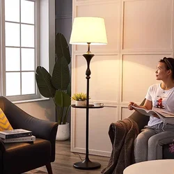 Integrated floor lamp with storage rack, coffee table, living room, sofa, corner decoration, American retro standing desk lamp