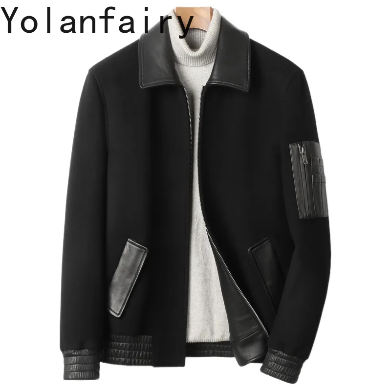 YOLANFAIRY Top Quality Cashmere Jacket for Men 2025 Autumn Winter Short Men's Wool Patchwork Sheepskin Woolen Coat Man abrigos